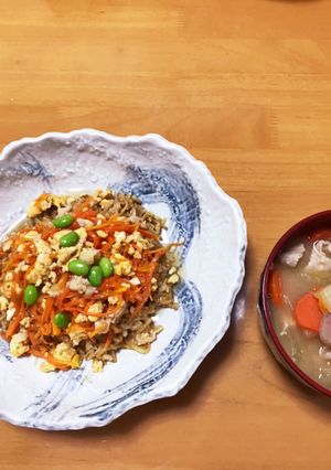 人参しりしりの餡掛けそば飯♬-レシピのメイン写真