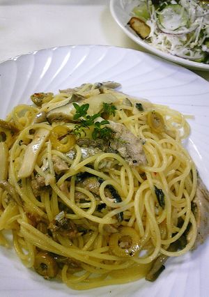 秋刀魚のオリーブアンチョビ風味スパゲティ-レシピのメイン写真