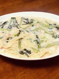 鮭フレークと小松菜のクリームスパゲティ-レシピのメイン写真