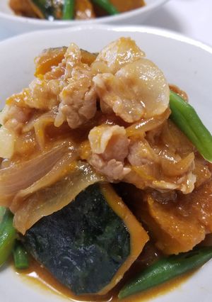 お二人さんの☆かぼちゃと豚肉の煮物！-レシピのメイン写真