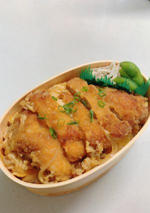 チキンカツで親子カツ丼！曲げわっぱ弁当-レシピのメイン写真