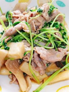 エリンギと豆苗の豚肉にんにく味噌炒め-レシピのメイン写真