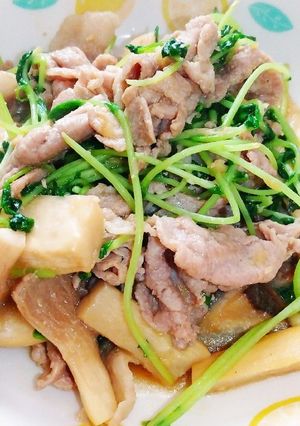 エリンギと豆苗の豚肉にんにく味噌炒め-レシピのメイン写真
