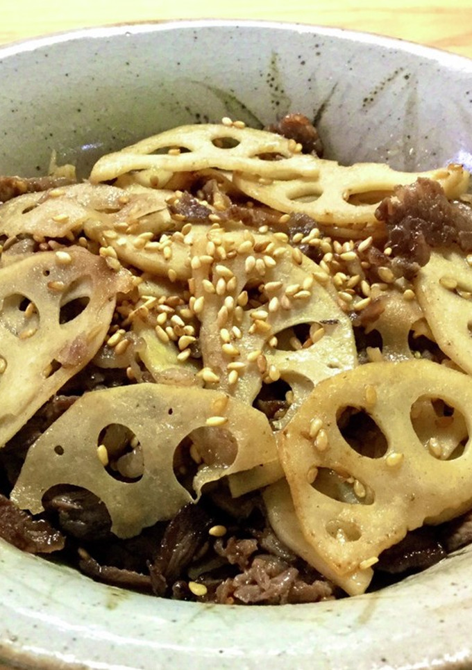 薄切り蓮根と牛肉の甘辛炒め-レシピのメイン写真