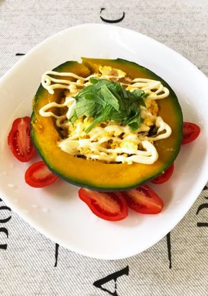 器ごと食べる！南瓜スクランブルエッグ♪-レシピのメイン写真