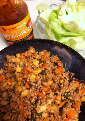 ピリ辛豚プルコギのたれで作る　レタス包み-レシピのメイン写真