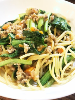 小松菜とひき肉の和風パスタ-レシピのメイン写真