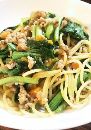 小松菜とひき肉の和風パスタ-レシピのメイン写真