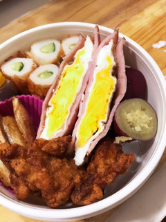 お弁当にレンジで簡単!ハムエッグ-レシピのメイン写真