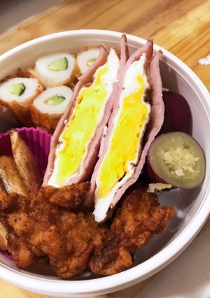 お弁当にレンジで簡単!ハムエッグ-レシピのメイン写真