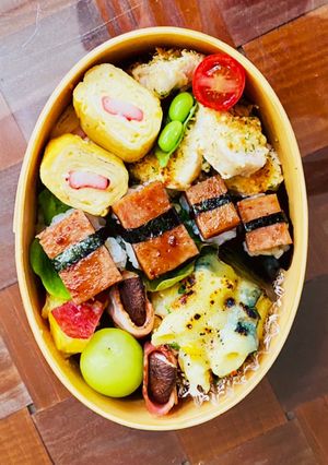 わっぱ弁当★ミニスパムおにぎりと蒸し鶏-レシピのメイン写真