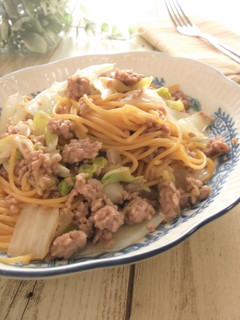 フライパンで!白菜とそぼろの和風パスタ-レシピのメイン写真