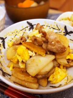 山芋と豚肉の卵炒め-レシピのメイン写真