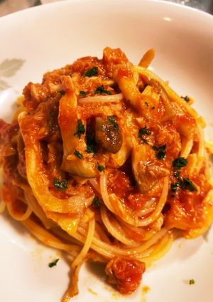 ツナと茸のトマトパスタ｢ボスカイオーラ｣-レシピのメイン写真