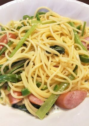 小松菜とウインナーのクリームパスタ-レシピのメイン写真