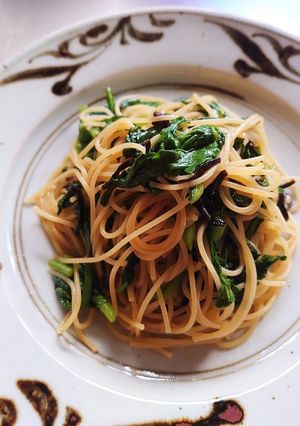 春菊と塩昆布のパスタ-レシピのメイン写真