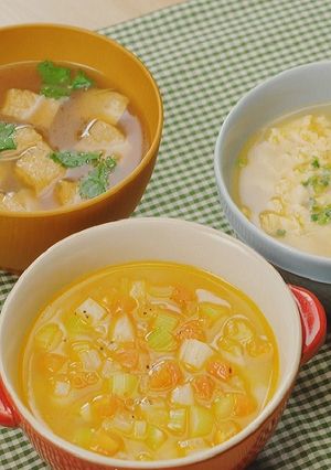 ゆで汁を使って！和洋中スープ３種-レシピのメイン写真