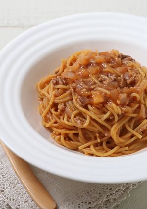 電子レンジでミートソースパスタ-レシピのメイン写真