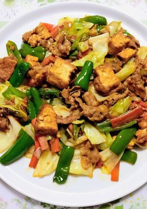 今日の夕飯！野菜料理豚肉厚揚げ回鍋肉中華-レシピのメイン写真