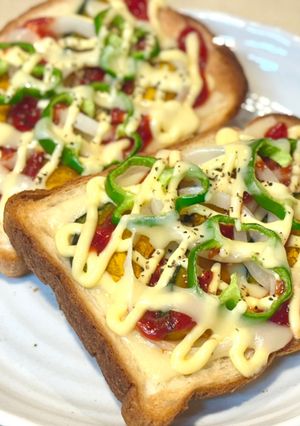 簡単時短ランチ☆かぼちゃ玉ねぎの彩り野菜トースト-レシピのメイン写真