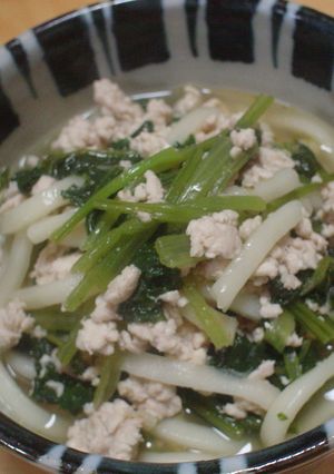 小松菜と鶏ひき肉のあったかうどん-レシピのメイン写真