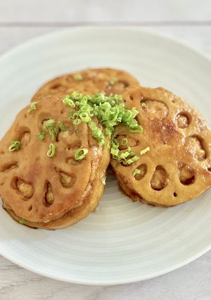 レンコンの鶏ミンチのはさみ照り焼き-レシピのメイン写真