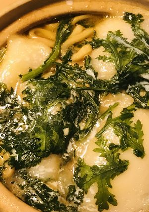 鍋の素&鶏肉と水菜の豆乳&餅うどん鍋-レシピのメイン写真