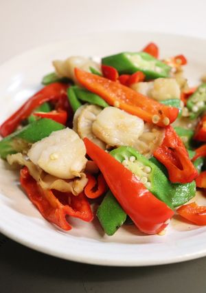 家にある物★ほたてピーマンオクラの炒め物-レシピのメイン写真