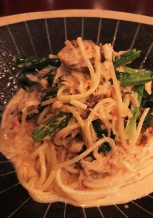 帆立と小松菜の豆板醤ソースパスタ-レシピのメイン写真