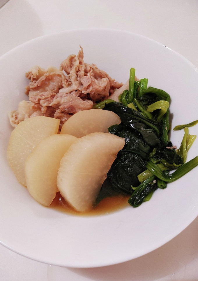 大根、豚肉、ほうれん草の簡単めんつゆ煮-レシピのメイン写真