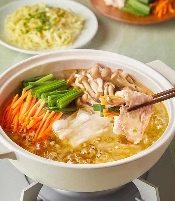 野菜を巻いて ねぎ塩白だし豚しゃぶ鍋-レシピのメイン写真