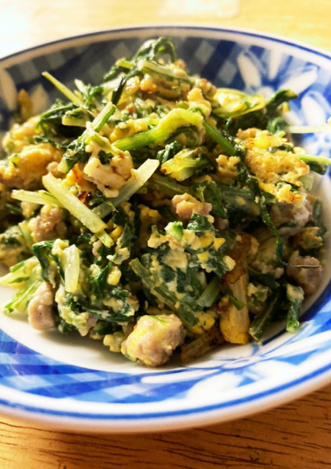 水菜とひき肉の玉子とじ-レシピのメイン写真