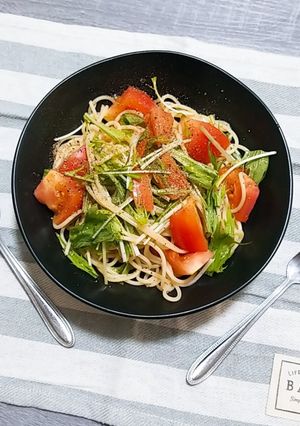 レモスコで作る♡トマトと水菜の冷製パスタ-レシピのメイン写真