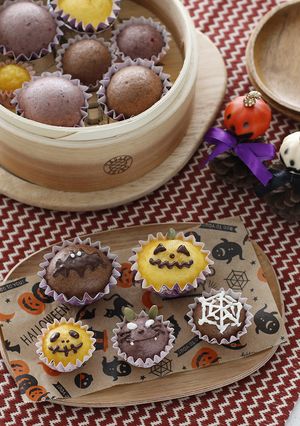 ハロウィン☆3色蒸しケーキ-レシピのメイン写真
