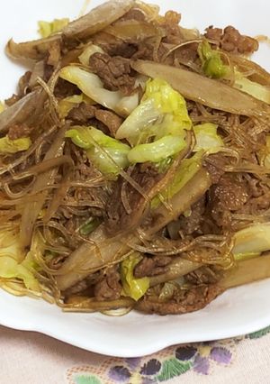 牛肉ごぼう春雨キャベツの甘辛炒め♪-レシピのメイン写真