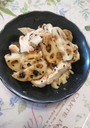 ゆで鶏胸肉と蓮根の梅肉和え-レシピのメイン写真