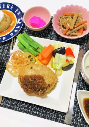 ハンバーグ栄養満点夕飯メニュー-レシピのメイン写真