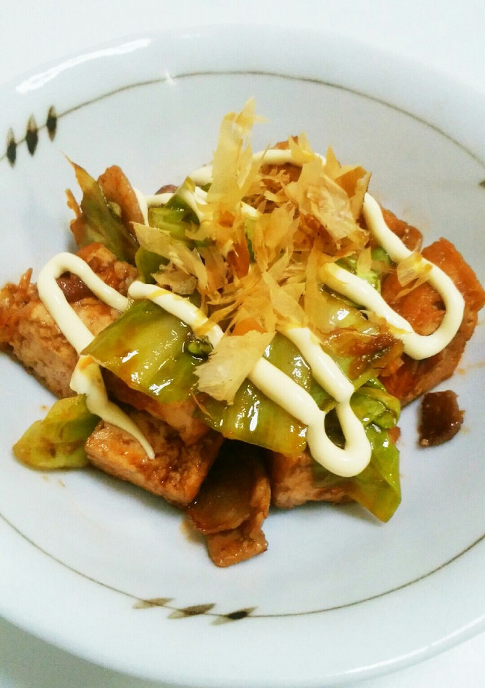 お好み焼き風！厚揚げとキャベツの炒め物-レシピのメイン写真