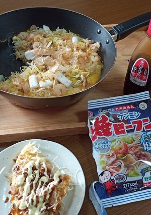 白菜と卵の海鮮モダン焼きビーフン-レシピのメイン写真