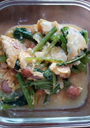 チンゲン菜とソーセージの卵とじ-レシピのメイン写真