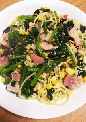 ほうれん草ベーコンとコーンの腸活パスタ-レシピのメイン写真
