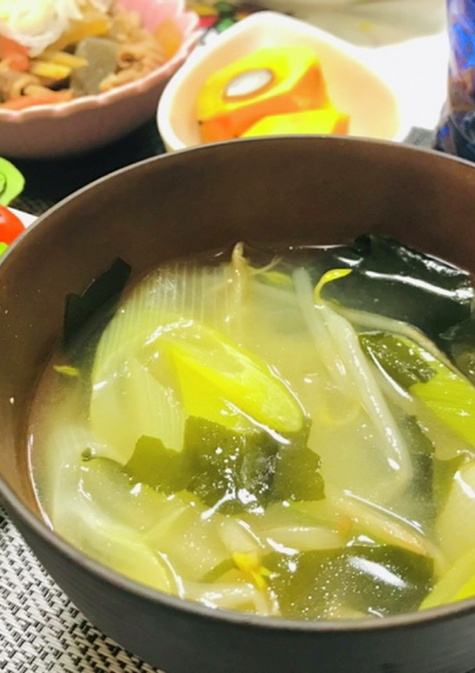 ネギともやしとワカメのお味噌汁-レシピのメイン写真