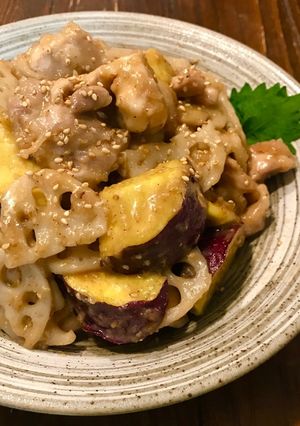 鶏肉と薩摩芋の甘辛ごまマヨ炒め♡-レシピのメイン写真