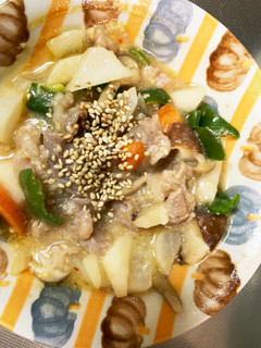 レンジ甘味噌回鍋肉味豚こま大根青椒肉絲風-レシピのメイン写真