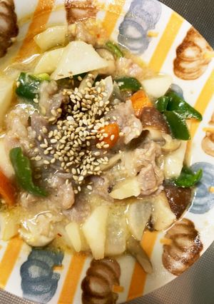 レンジ甘味噌回鍋肉味豚こま大根青椒肉絲風-レシピのメイン写真