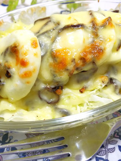 千切りキャベツとゆで卵の塩昆布チーズ焼き-レシピのメイン写真