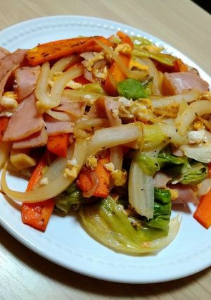 野菜たっぷりハムと卵のレタス炒め-レシピのメイン写真