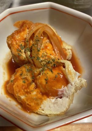 卵入り油揚げの肉詰め#トマトソース-レシピのメイン写真