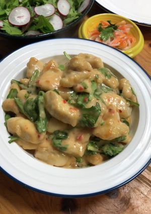 サラダ春菊と鶏胸肉のマヨチリ-レシピのメイン写真