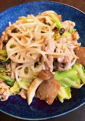 腸活！もやし豚肉レンコンキャベツ味噌炒め-レシピのメイン写真